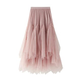 Lång asymmetrisk tyllkjol Rosa / One Size