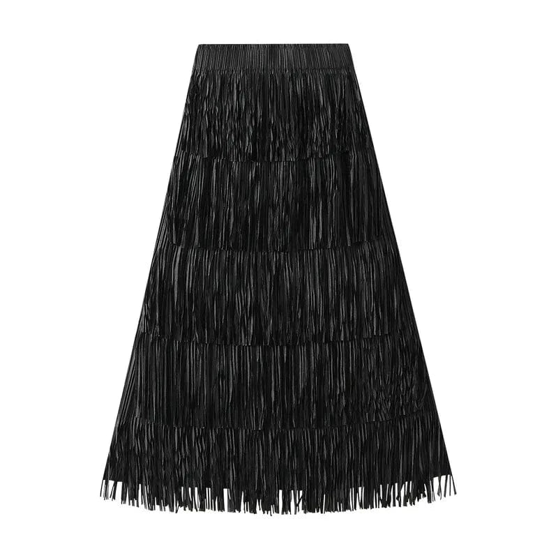 Lång festkjol med fransvolanger Svart / One Size