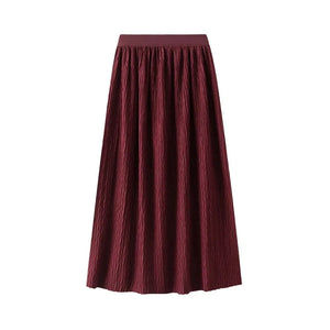 Lång krinklad kjol med resårmidja Röd / One Size