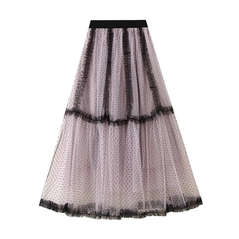 Lång prickig tyllkjol Rosa / One Size