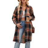 Lång rutig flanellskjorta dam Svartorange / S