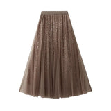 Lång tyllkjol med paljetter Khaki / One Size