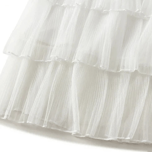 Lång tyllkjol med plisserade volanger