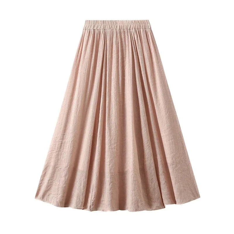 Långkjol i linne med dragsko Rosa / One Size