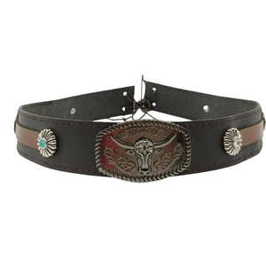 Longhorn cowboyhattband för herr Mörkbrun / 56-58cm