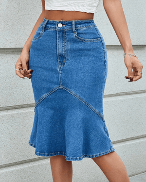 Midi jeanskjol med volang