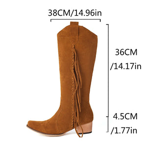 Moderna Cowgirl Boots i Mocka med Fransar