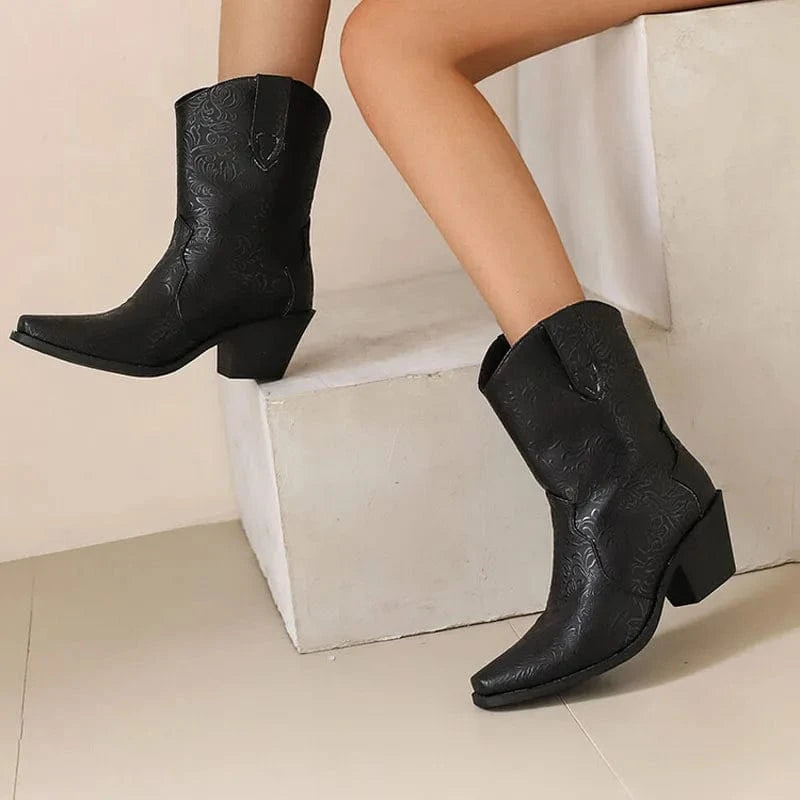 Mönstrade Låga Cowboyboots för Dam