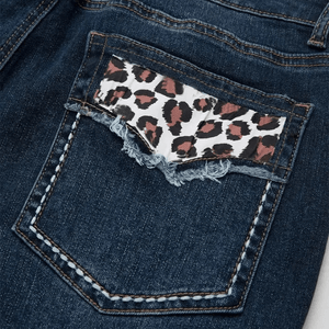 Mörkblå bootcut jeans med leopardmönster