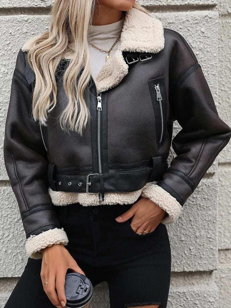 Mörkbrun shearling jacka