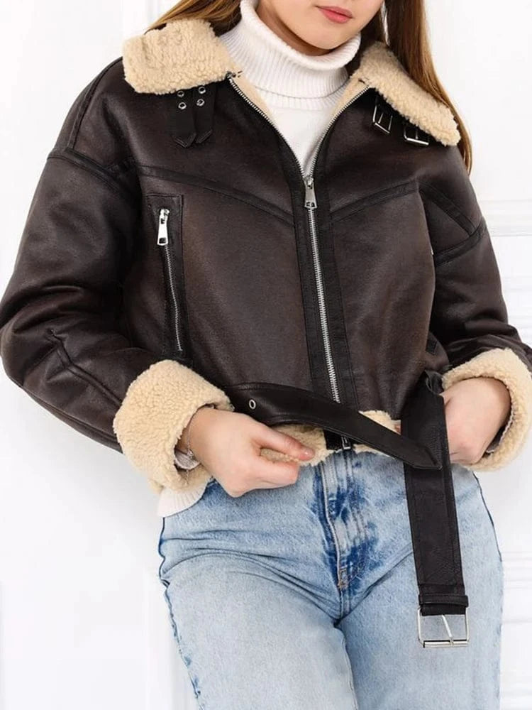 Mörkbrun shearlingjacka dam Mörkbrun / XS
