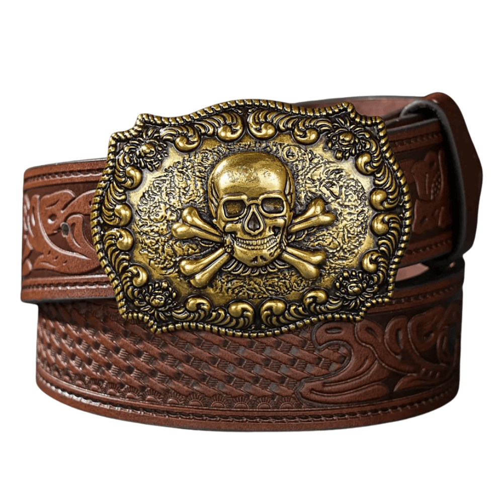 Mörkbrunt cowboybälte Skalle / 120cm
