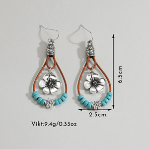 Örhängen med blommor Silver med bruna och turkosa