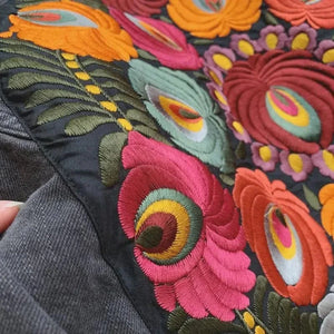 Oversize jeansjacka dam med blombroderi