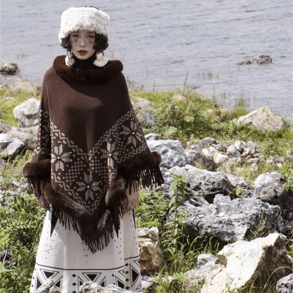 Poncho med päls