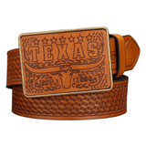 Präglat Texas Westernläderbälte Ljusbrun / 120cm