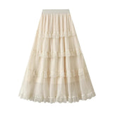 Ranch-inspirerad kjol med spets och volanger Beige / One Size