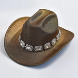 Rhinestone Fedora Cowboyhatt Brons / One Size