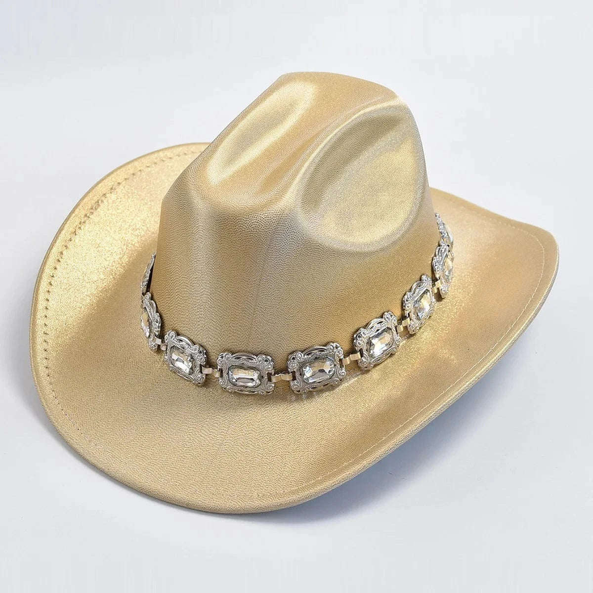 Rhinestone Fedora Cowboyhatt Guld / One Size
