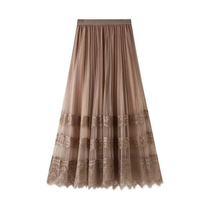 Romantisk kjol med spets Brun / One Size