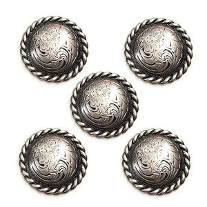 Rund concho med blomgravyr Antik Silver