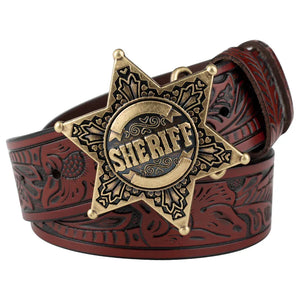 Sheriff westernläderbälte Brons vinröd / 90cm