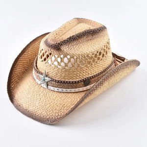 Strå cowboyhatt med stjärna Naturhalm / One Size