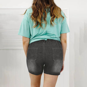 Stretch jeans shorts med hög midja