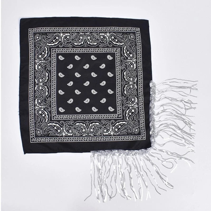 Svart Cowboy Bandana med Glitterfransar Svart