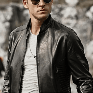 Svart slim fit mc jacka herr