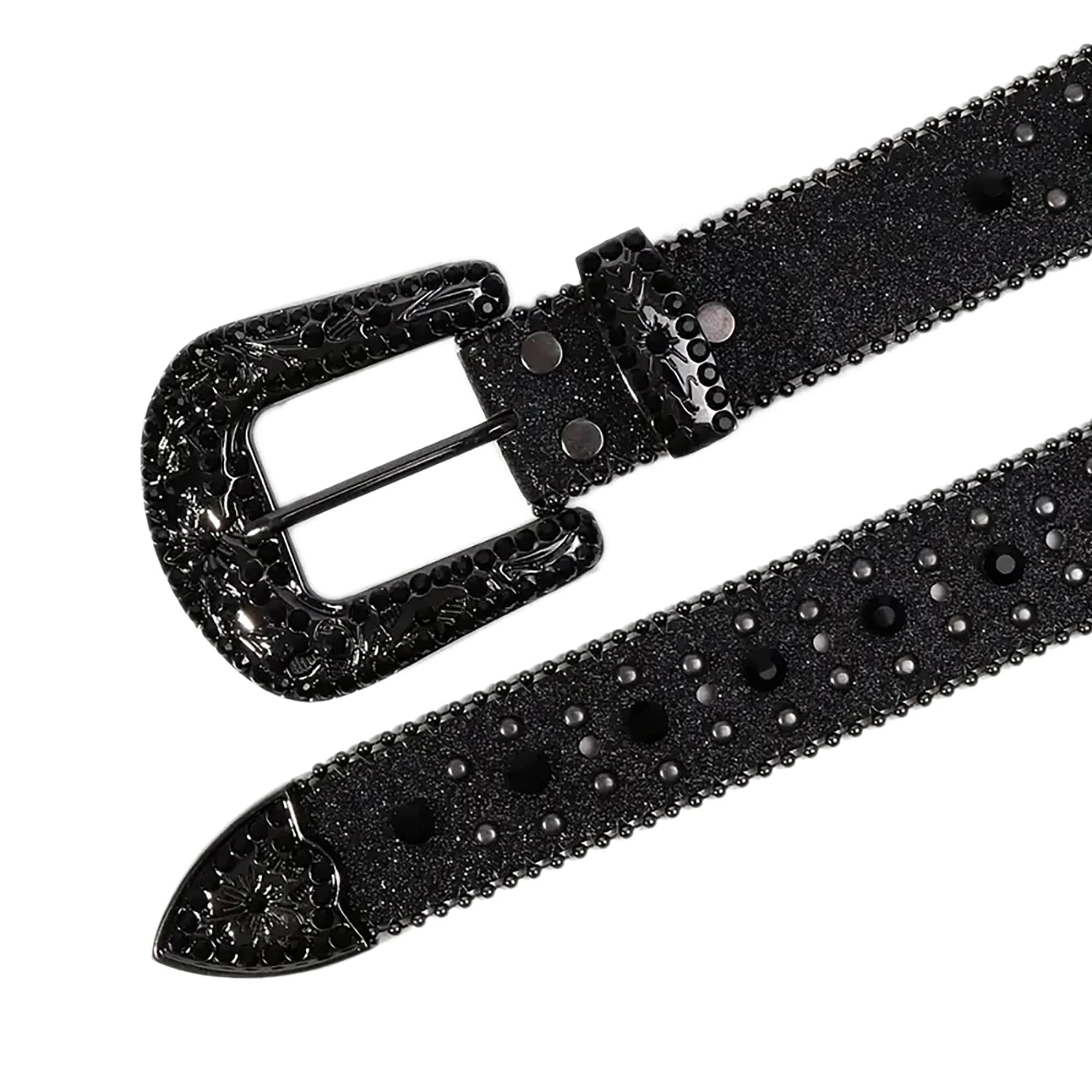 Svart westernbälte med korsdetalj och strass