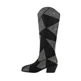 Svarta Höga Cowboystövlar med Strass för Dam Geometriskt - Svart / 35