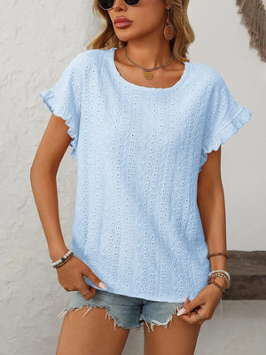 T-shirt blus med volangärmar