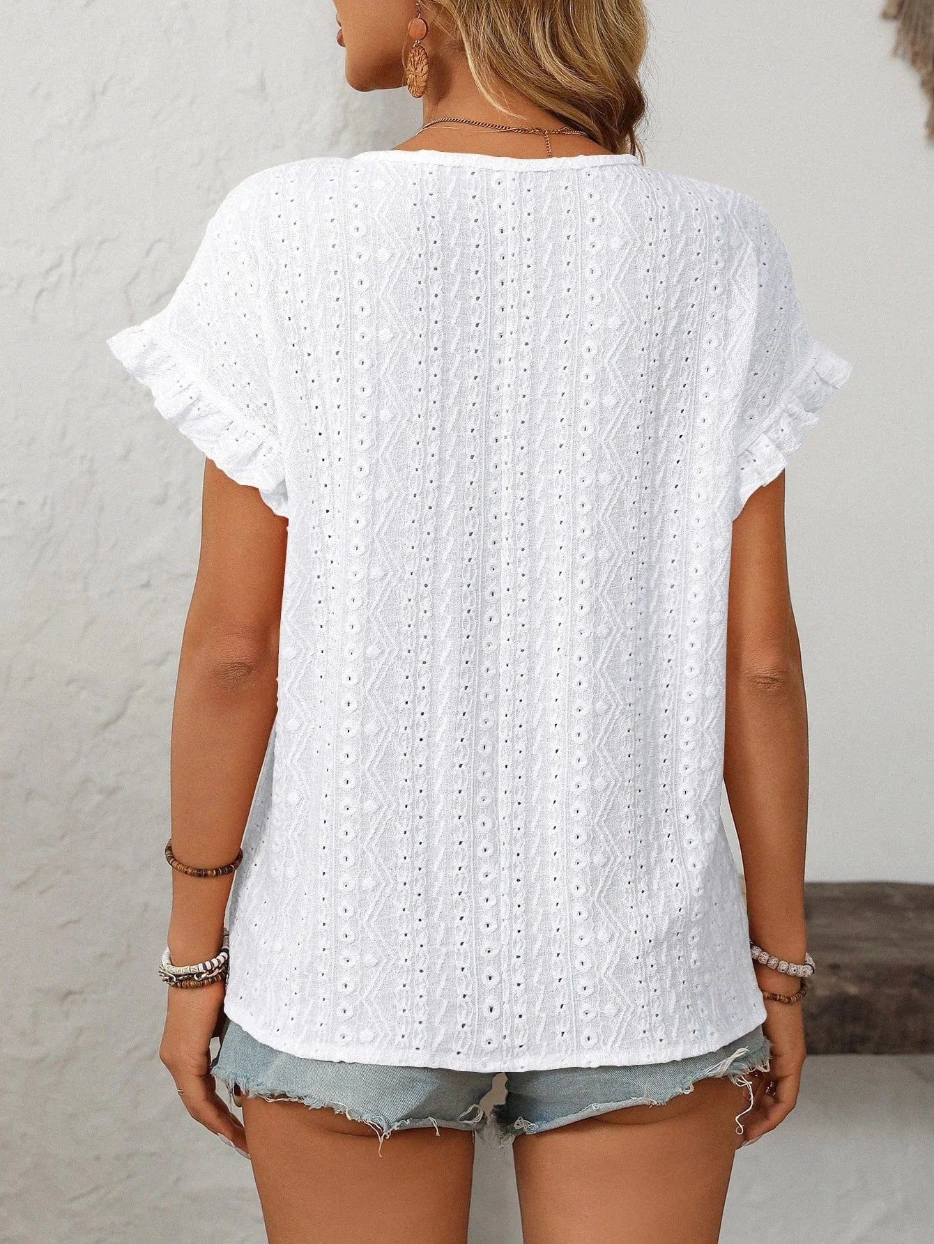 T-shirt blus med volangärmar