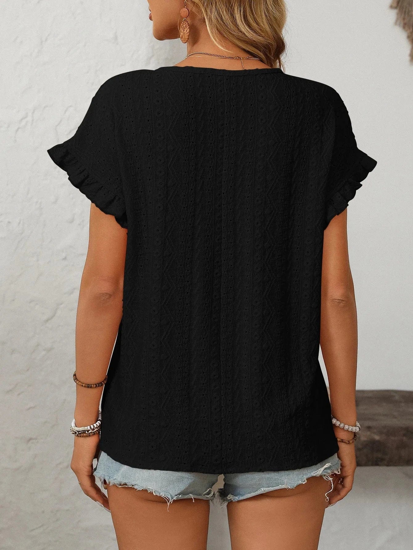 T-shirt blus med volangärmar
