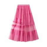 Transparent tyllkjol med volanger för dam Rosa röd / One Size