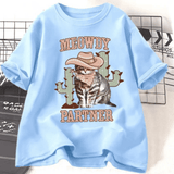 Tshirt med cowboykatt "Meowdy Partner" Himmelblå / S