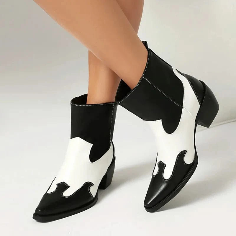 Tvåfärgade Låga Cowboy Boots för Dam