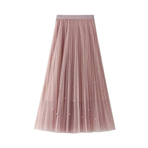 Tyllkjol med pärldekorationer Rosa / One Size