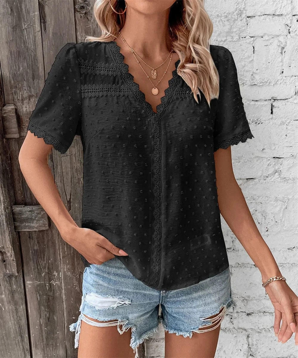 V ringad blus dam