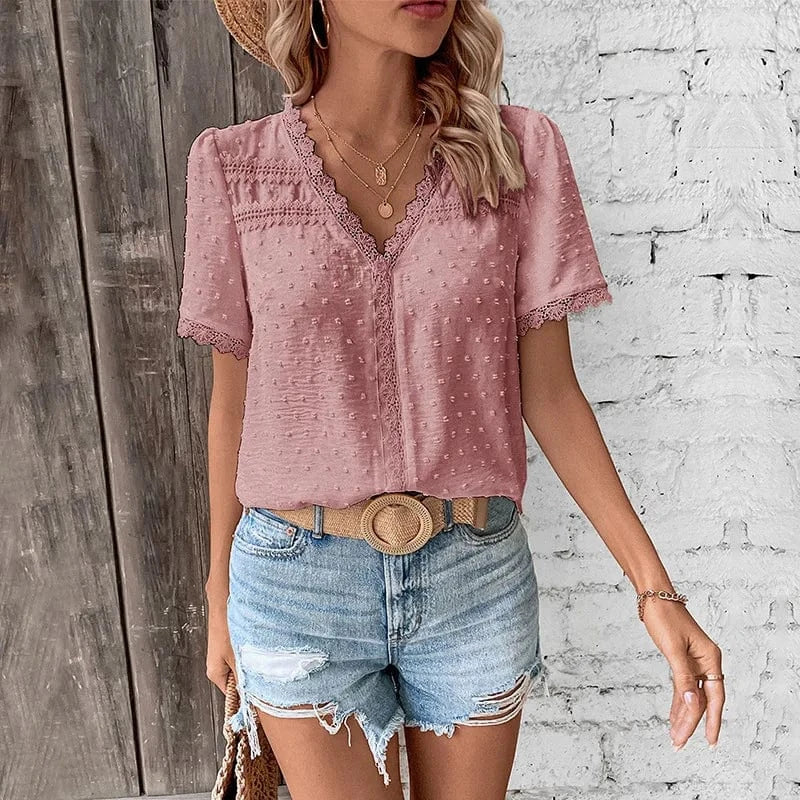 V ringad blus dam Rosa / S