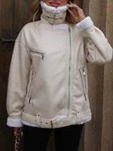 Varm beige shearlingjacka i skinnimitation Beige / S