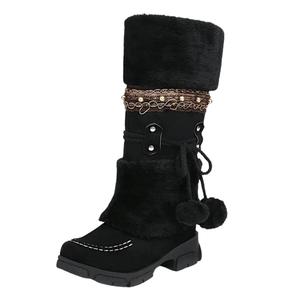Vinter cowboyboots med fluffig insida och dekorativ snörning Svart / 35