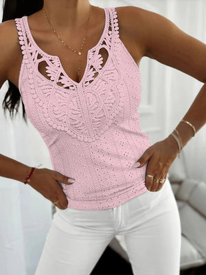 Virkad ärmlös blus i broderie anglaise Rosa / S