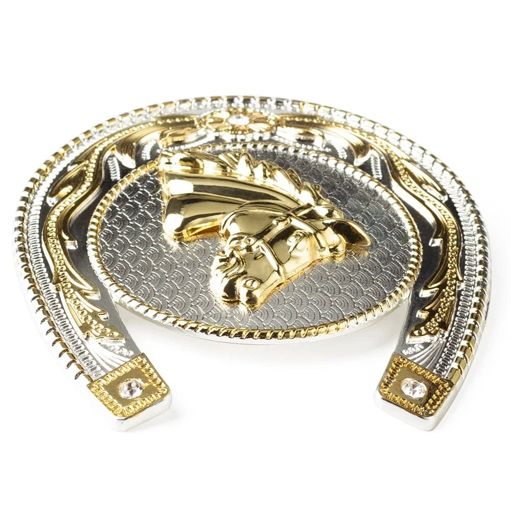 Western bältesspänne med hästhuvud i guld och silver cowboy stil Guld och silver