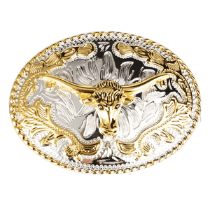 Western Bältesspännen Guld Silver Djurmotiv Floral Gravyr Longhorn