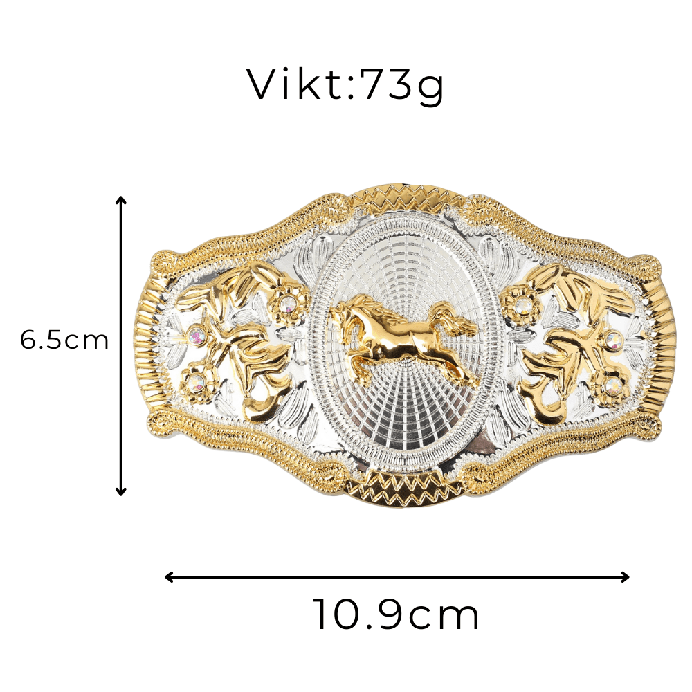 Western Bältesspännen Guld Silver Djurmotiv Vita Strass Blommig Relief