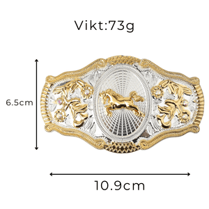 Western Bältesspännen Guld Silver Djurmotiv Vita Strass Blommig Relief