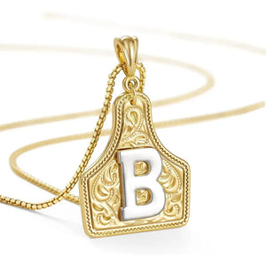 Western Cowgirl Initial Necklace Cowboy A-Z Letter Pendant Necklace for Women Handmade CowTag Two-Toned Jewelry Gift B / With cowboy box