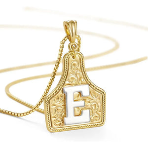 Western Cowgirl Initial Necklace Cowboy A-Z Letter Pendant Necklace for Women Handmade CowTag Two-Toned Jewelry Gift E / With cowboy box
